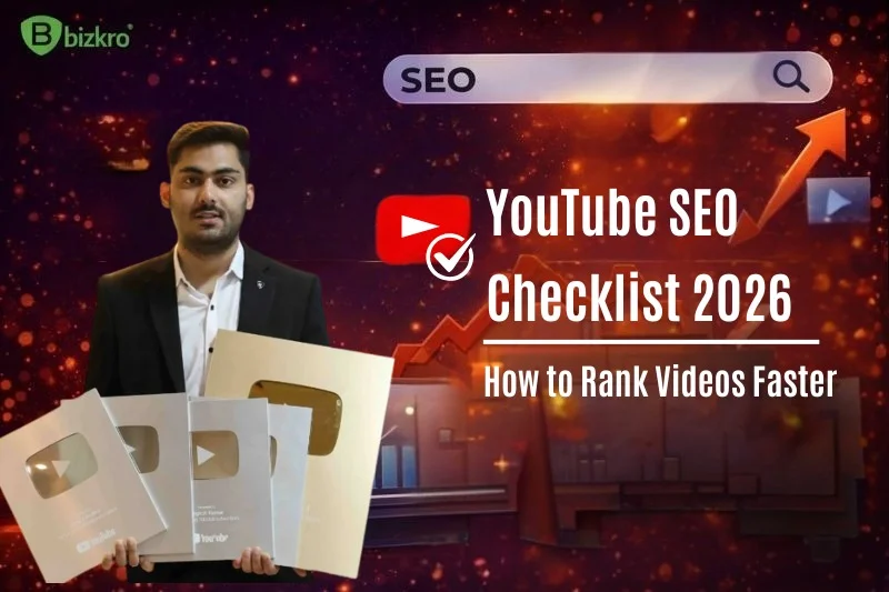 YouTube SEO Checklist 2026 guide by Bizkro showing how to rank YouTube videos faster with proven SEO strategies